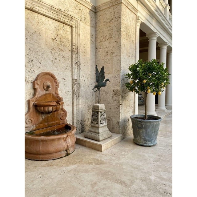 Bronze-Finished Cast Iron Flying Duck Statue on Cast Stone Pedestal For Sale - Image 9 of 12