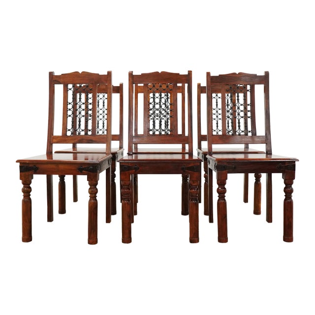 Vintage Rajasthani Style Solid Wood Dining Chairs For Sale