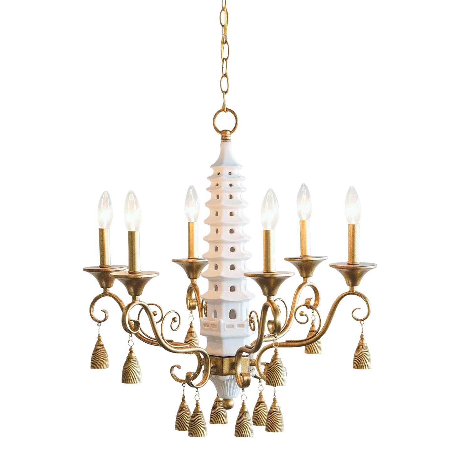 Port 68 x Madcap Cottage Oh Pagoda Tassel Chandelier, Cream | Chairish