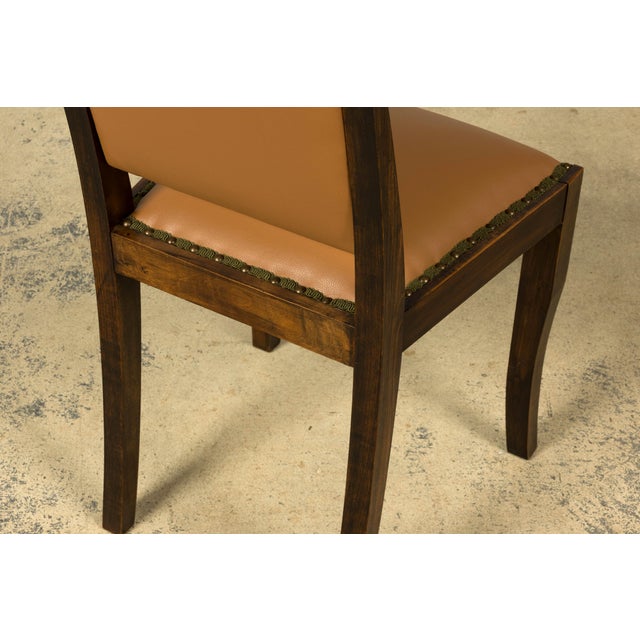 Set of 6 1930s French Art Deco Maple Dining Chairs in Tan Leather For Sale - Image 13 of 18