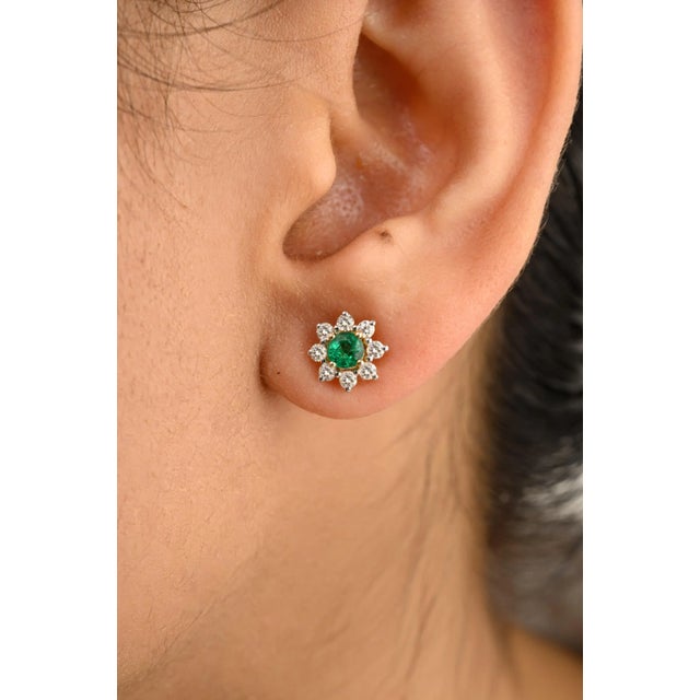 Dainty Emerald Diamond Halo Everyday Flower Stud Earrings in 14K Gold to make a statement with your look. You shall need...