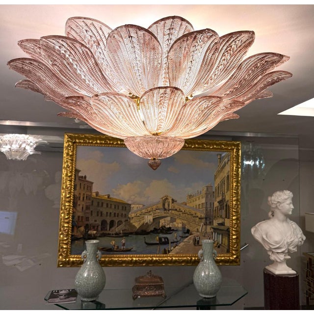 Pink Amethyst Murano Glass Leaves Ceiling Light, 1990s For Sale - Image 9 of 18