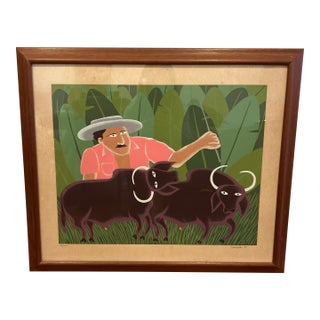 1980s Original Lithograph Listed Brazilian Artist Ivonaldo Veloso De Melo For Sale