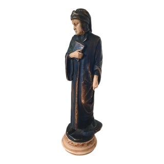 Antique 19th Century Italian Carved Alabaster & Patinated Figure of Dante by G. Forti For Sale