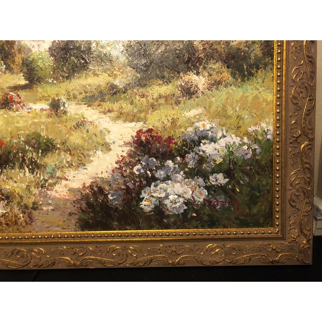 Late 20th Century Large Impressionistic European Village Landscape Oil Painting in Custom Gold Frame For Sale - Image 17 of 18