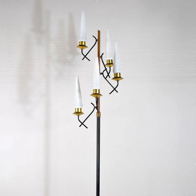 Opaline Glass & Brass Floor Lamp by Stilnovo, 1950s For Sale - Image 6 of 13