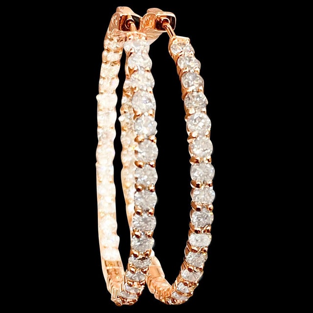 7.92 Carat Diamond Inside Out Hoop Gala Cocktail Earrings in 14 Karat Rose Gold For Sale - Image 4 of 18