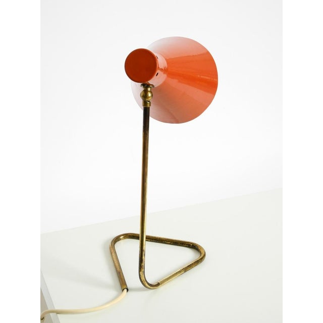 Metal Large Mid-Century Modern Brass Table Lamp with Brick-Red Shade, 1950s For Sale - Image 7 of 18