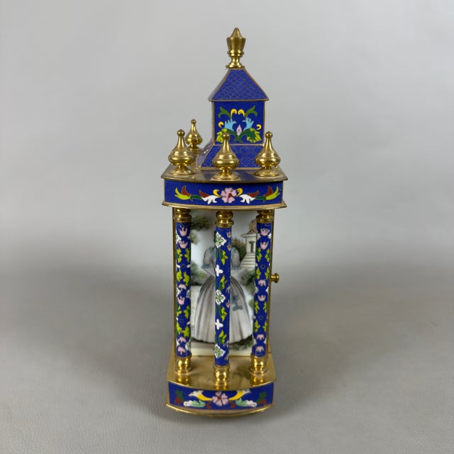 Metal 20th Century Pagoda Mechanical Table Clock with Cloisonné Enamels and Gilded Metal For Sale - Image 7 of 11