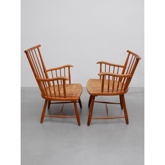 WK Möbel Set of Armchairs in Beech and Paper Cord attributed to Arno Lambrecht for Wk Möbel, 1950s For Sale - Image 4 of 11