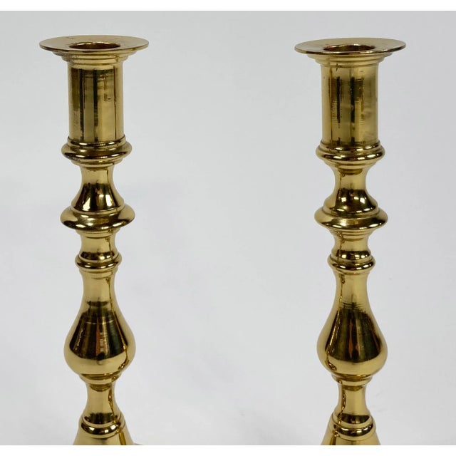 Traditional Vintage Brass Candlestick Holder Pair For Sale - Image 3 of 4