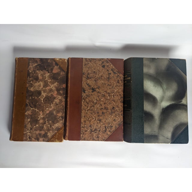 Antique Scandinavian Library Set of 7 – Brown, Burgundy & Cognac Leather Books For Sale - Image 14 of 16
