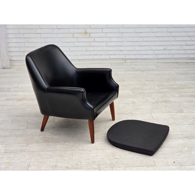 Danish Armchair in Artificial Leather and Teak Wood Legs, 1970s For Sale - Image 6 of 18