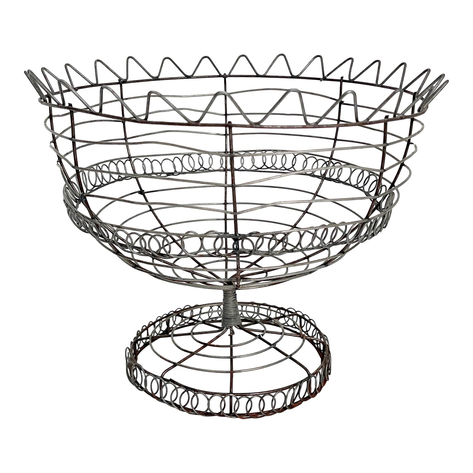 Early-20th Century French Rustic Wire Footed Basket | Chairish