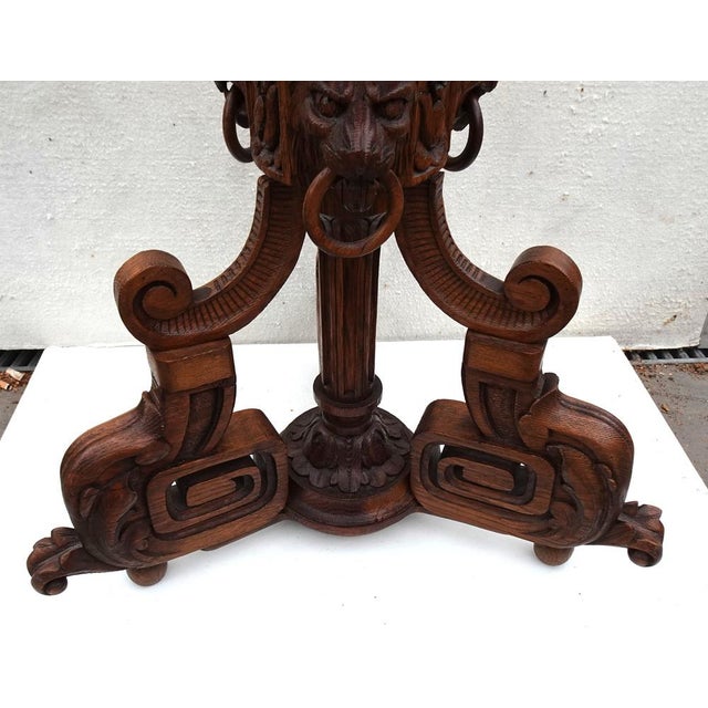 Renaissance Revival Carved Ringed Lion Head Plant Stand Display, 1940s For Sale - Image 3 of 17
