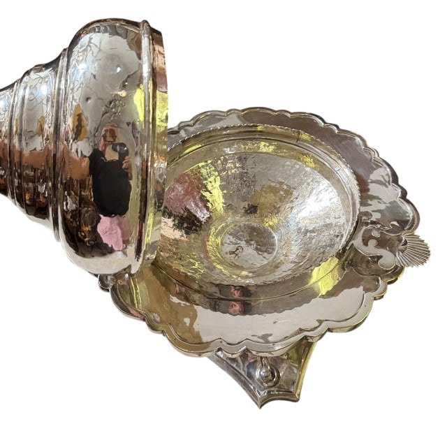 Huge Antique Silver Brazier W Crescent Moon Finial.