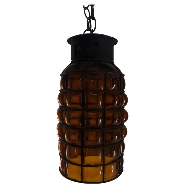 Industrial Hanging Amber Bubble Glass Pendant For Sale - Image 10 of 10