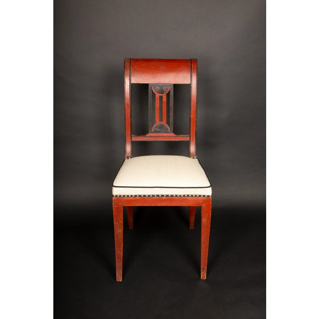 Wood Directoire Period Oxblood Salon Suite w/ Saber Legs and Scrolled Backs, Late 18C - Set of 3 For Sale - Image 7 of 10