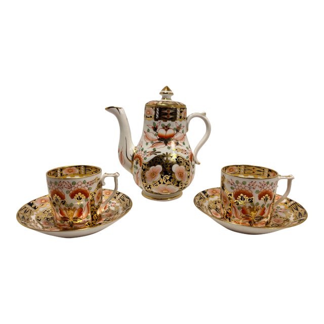19th Century Royal Crown Derby Imari Stevenson & Hancock Mark Hand Painted English Porcelain Coffee Set- 5 Pieces For Sale