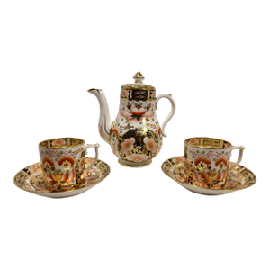 19th Century Royal Crown Derby Imari Stevenson & Hancock Mark Hand Painted English Porcelain Coffee Set- 5 Pieces