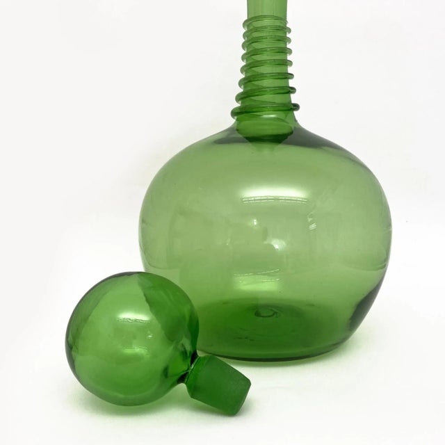 Mid-Century Modern Vintage Green Blenko Myers Decanter With Spiral Wrap For Sale - Image 3 of 11