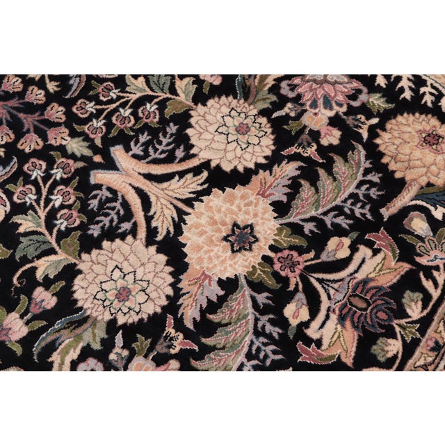 Shabby Chic Botanical 1990's Pak-Persian Black/Gold Wool Round Rug- 8'2'' X 8'3'' For Sale - Image 3 of 9