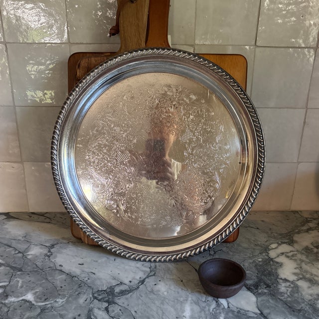 Wm Rogers Round Silverplate Serving Tray For Sale - Image 9 of 9