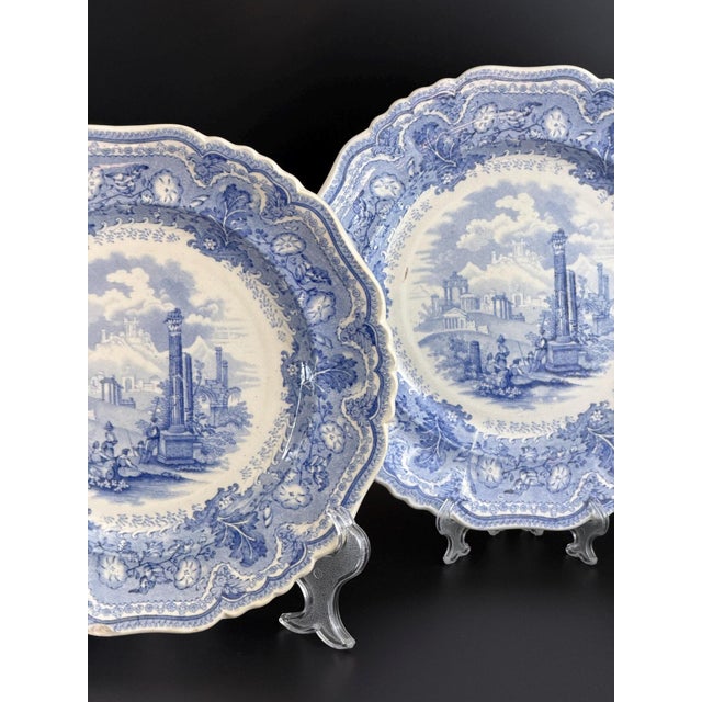 Blue Acropolis Transferware Plates, Set of 3, England, 9.4in, Set of 3 For Sale - Image 4 of 12
