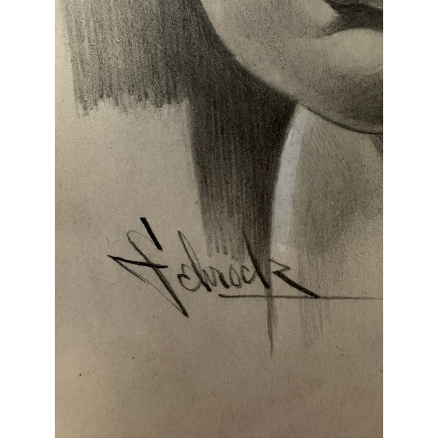 1940s 1940s Original Signed Graphite Illustration of Child Portrait, 10 × 8 In. For Sale - Image 5 of 6