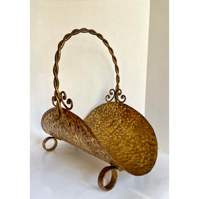 Mid 20th Century Vintage Gilt Gold Hammered Metal Firewood Holder For Sale - Image 5 of 9