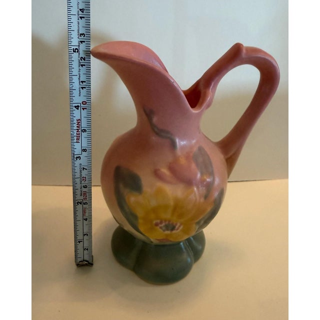 Vintage Hull Art Pottery Magnolia Matte Pink and Blue Ewer Pitcher #14 For Sale - Image 4 of 5
