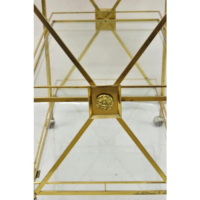 Mid 20th Century Mid Century Italian Modern 3 Tier Brass & Glass X-Frame Rolling Bar Cart Table For Sale - Image 5 of 12