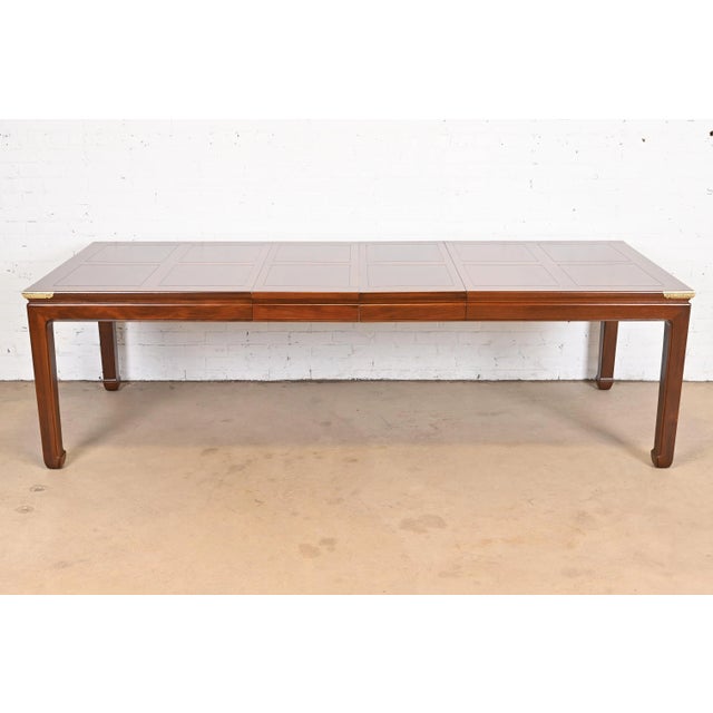 Mid-Century Modern Henredon Hollywood Regency Chinoiserie Mahogany and Brass Extension Dining Table, Newly Refinished For Sale - Image 3 of 12