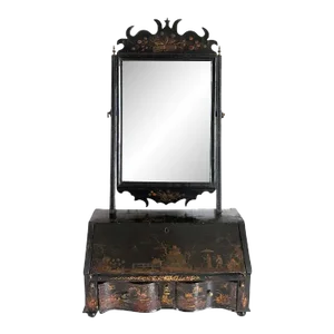 18th Century English Queen Anne Chinoiserie Black Japanned Dressing Table Mirror