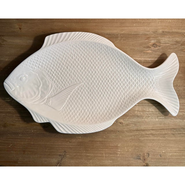 Coastal Vintage Large 18” White Ceramic Fish Platter For Sale - Image 3 of 6