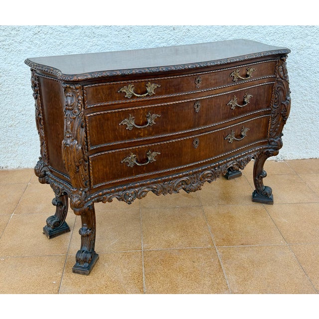 Spanish Baroque Revival Carved Wood Commode with Drawers, 1940 For Sale - Image 11 of 12