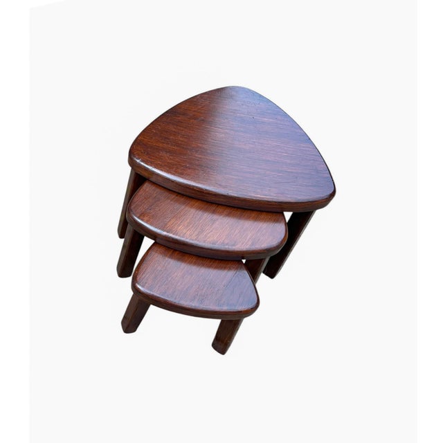 Triangular Oak Nesting Tables from Pierre Chapo, 1970s, Set of 3 For Sale - Image 6 of 11