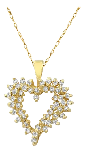 Half Carat Diamond Cluster Heart Necklace 14k Yellow Gold 16"