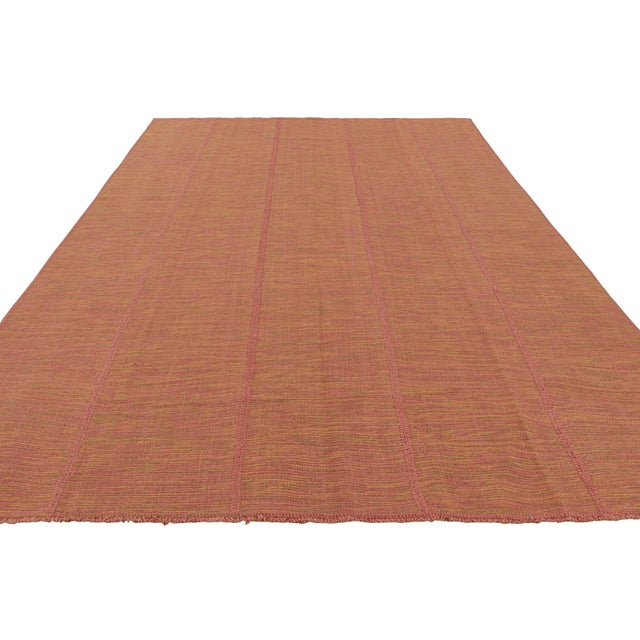 2010s Rug & Kilim’s Contemporary Kilim With Pink, Green and Gold Textural Stripes For Sale - Image 5 of 7