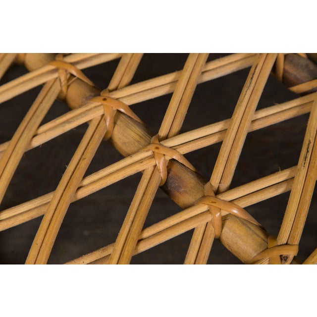 Rattan Pieces Small Cylindrical Table, Small Square Ottoman - A Pair For Sale - Image 9 of 11