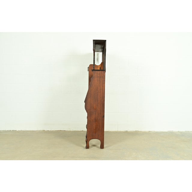 Early Baker Furniture Antique Victorian Carved Tiger Oak Side-by-Side Bookcase With Drop Front Secretary Desk, Circa 1900 For Sale - Image 14 of 17