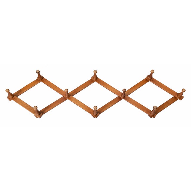 Mid-Century Modern 1960s Mid-Century Modern Yugoslavian Beech Wood Expandable Wall Coat & Hat Rack, 10 Pegs For Sale - Image 3 of 9