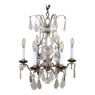Circa 1920 French Nickel on Brass and Crystal Chandelier For Sale