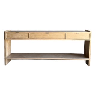 Ayer White Oak Console Table With Drawers and Brass Hardware For Sale