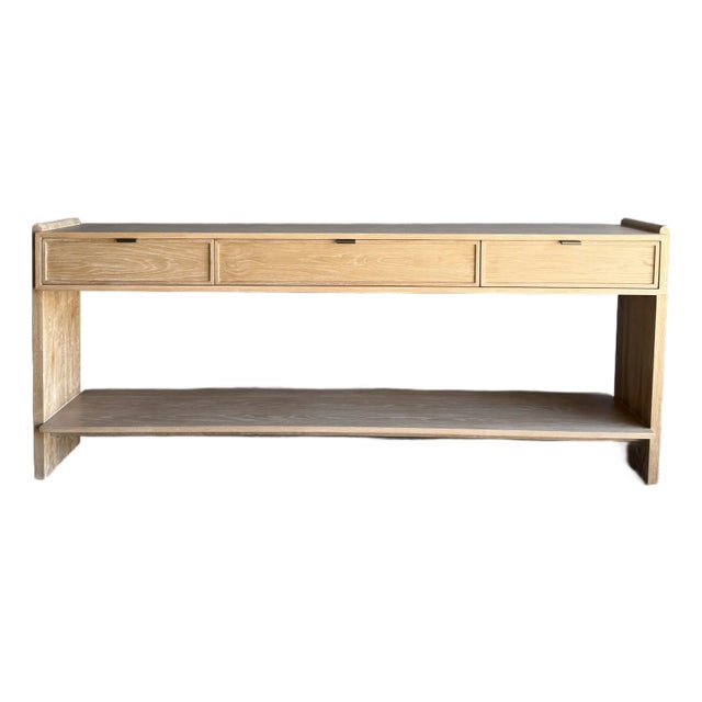 Ayer White Oak Console Table With Drawers and Brass Hardware For Sale