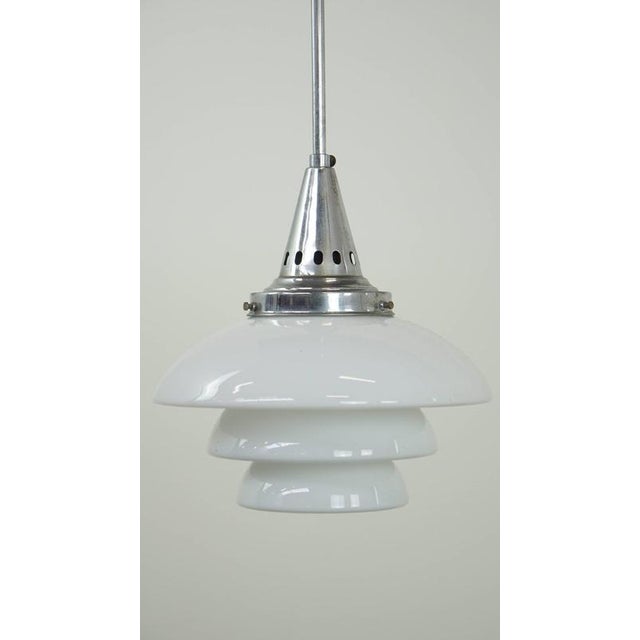 Vintage Laminated Frosted Glass and Chrome Pendant Lamp For Sale - Image 3 of 7