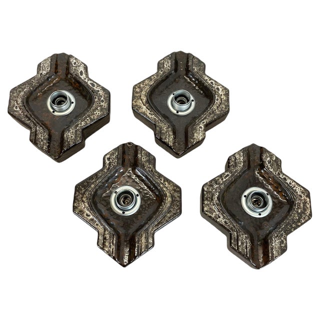 Fat Lava Brown & Beige Ceramic Wall Lights from Pan Ceramics, Germany, 1970s, Set of 4 For Sale