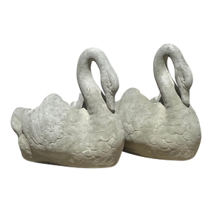 Vintage Regency Cast Stone Swan Planters - A Pair