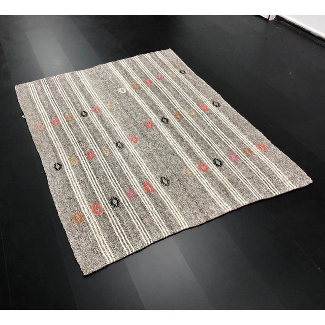 Natural Turkish handwoven Vintage anatolian wool area Kilim. Perfect for a boho style home.