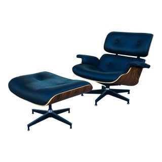 Mid Century Charles Eames Style Lounge Chair & Ottoman, 2 Pieces For Sale